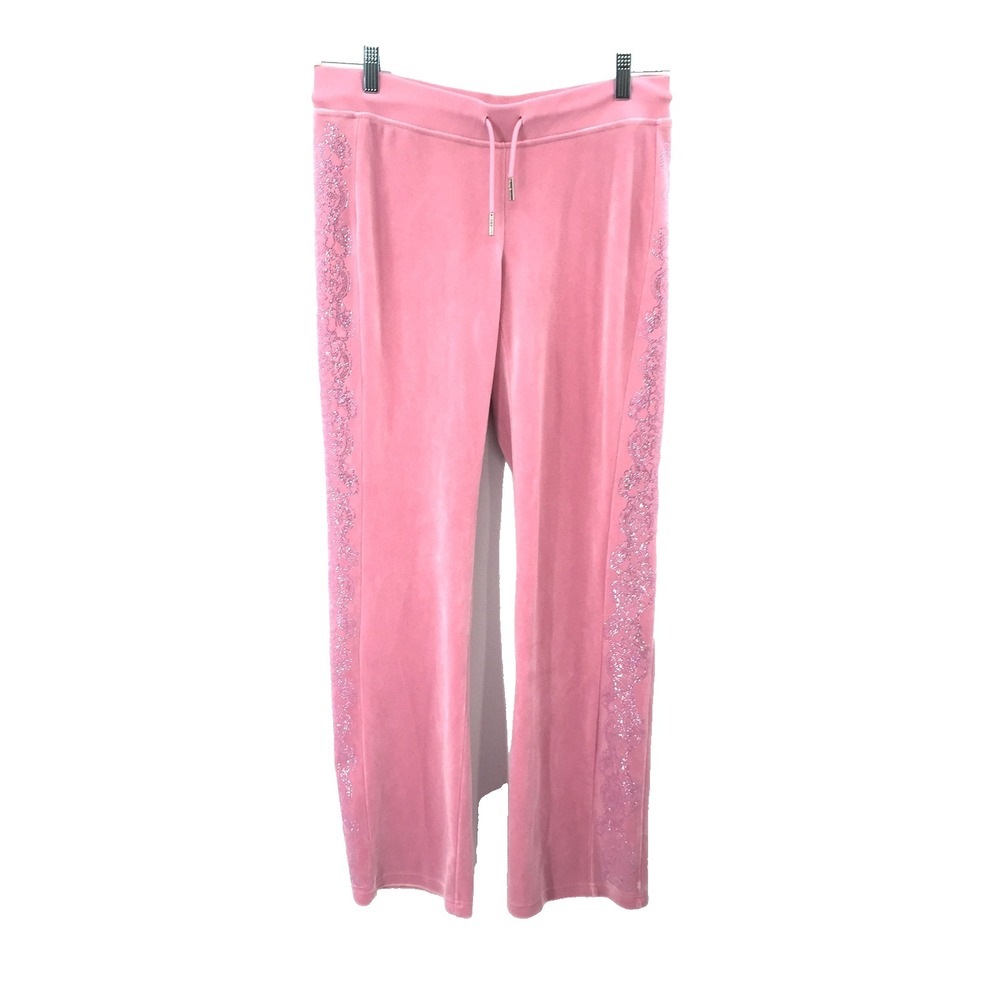 y2k Juicy Couture velour dusty Pink Bedazzled side velvet track pants sweats M